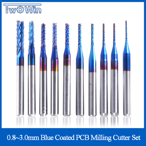 10pcs 3.175 Shank Blue Coated Carbide End Milling Cutter CNC Router Bits Engraving Edge Cutter Endmill 0.8-3.0mm ► Photo 1/6