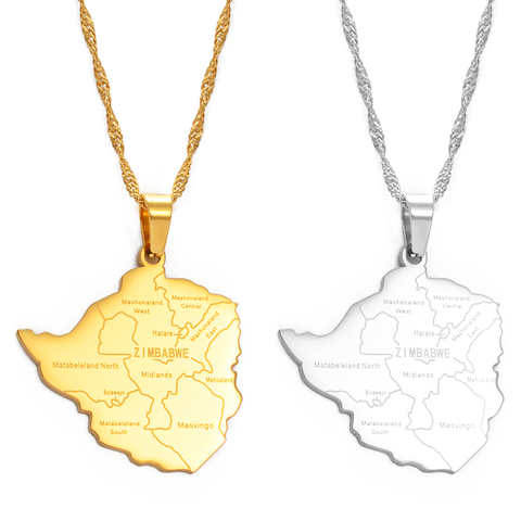 Anniyo Map of Zimbabwe With City Pendant Necklaces Gold Color for Women Girls Stainless Steel Zimbabweans Maps Chains #070921 ► Photo 1/6