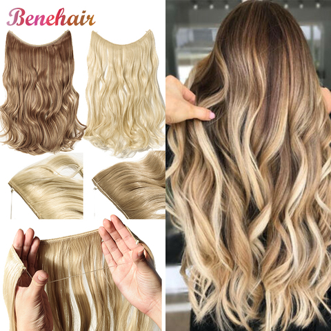 BENEHAIR Invisible Wire No Clips In Hair Extension Secret Fish Line Hairpiece Curly Fake Hair Synthetic Hairpiece For Women ► Photo 1/6