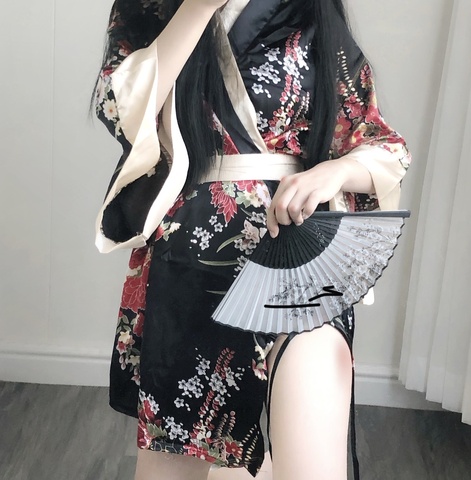 Girl New Sexy Sakura Kimono Japanese Cosplay Uniform Robe Floral Bathrobe Short Maid Role Play Fashion Night Gowns For Women ► Photo 1/6