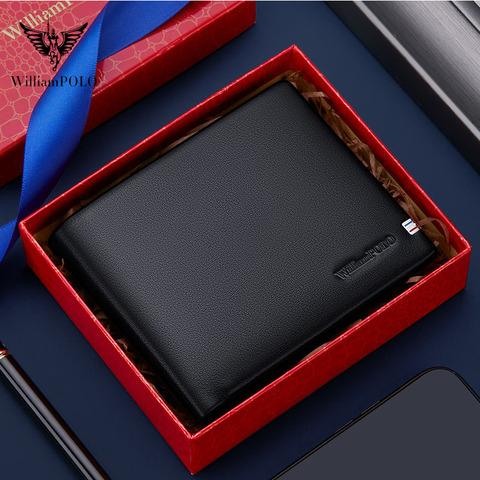 WILLIAMPOLO Ultra-thin high-end brand wallet men's short horizontal men's high-quality cowhide youth card bag black ► Photo 1/6