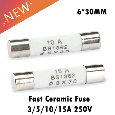 10Pcs/lot 6*30mm fast ceramic fuses Kit assortment 250V  3A 5A 10A  6x30mm AMP Fuse tube ► Photo 1/6