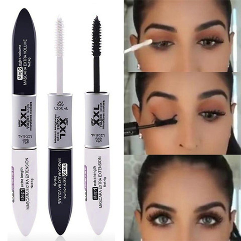 2 IN 1 4D Silk Fiber Lash Mascara Black Mascara Waterproof Silk Fiber Volume Double Lengthening Curling Eye Mascara de cilios ► Photo 1/6