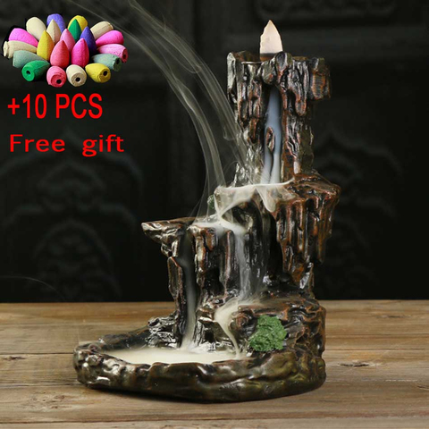 Buy Online 10 Incense Cones Mountains River Waterfall Incense Burner Fountain Backflow Aroma Smoke Censer Holder Office Home Unique Crafts Alitools