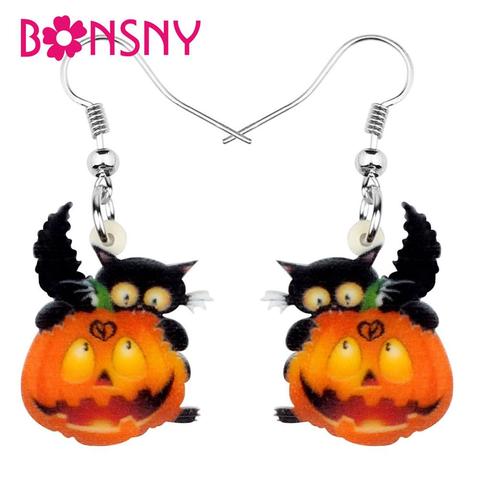 Bonsny Acrylic Halloween Black Cat Kitten Pumpkin Earring Dangle Drop Festival Jewelry For Girls Women Teen Charms Gift Hot Sale ► Photo 1/5