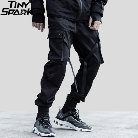 2022 Hip Hop Streetwear Cargo Pants Pocket Men Harajuku Harem Pant Swag Ribbon Joggers Pants Black HipHop Sweatpants High Street ► Photo 1/6
