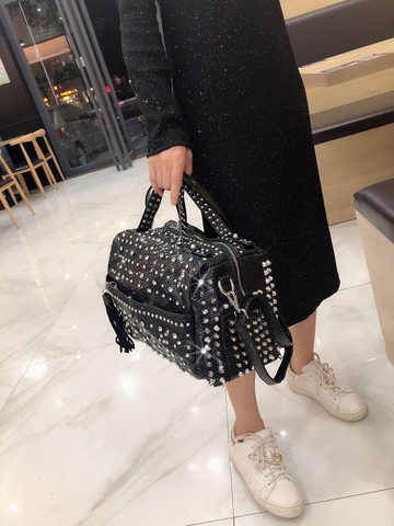New trend handbags personality fashion retro leopard rhinestone handbag rivet shoulder bag ladies casual handbag Messenger bag ► Photo 1/6