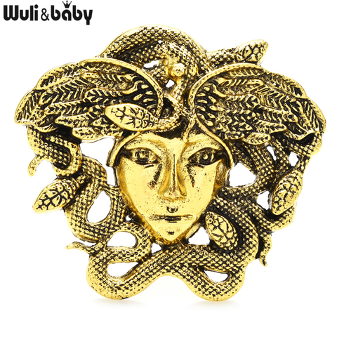 Wuli&baby Vintage Medusa Brooches Women Men 2-color Greek Mythology Snake Lady Figure Party Casual Brooch Pins Gifts ► Photo 1/4