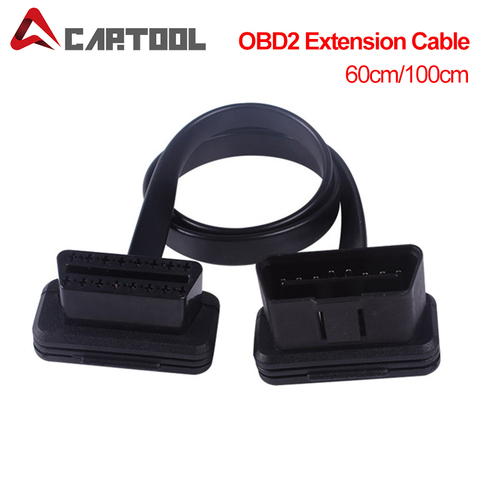 60CM 100CM for Flat+Thin As Noodle OBD 2 OBDII OBD2 16Pin Male to Female ELM327 Diagnostic Extension Cable Connector ► Photo 1/6