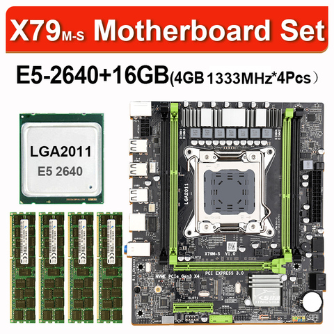 X79 m-s 2.0 motherboard set with Xeon E5 2640 cpu 4pcs x 4GB=16GB 1333MHz 10600 DDR3 ECC REG memory M-ATX PCI-E NVME M.2 SSD ► Photo 1/6