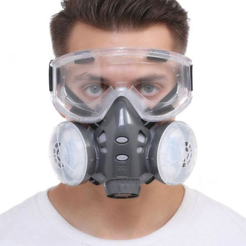 New Dust Mask Respirator Dual Filter Half Face Mask With Safety Glasses For Carpenter Builder Polishing Dust-Proof ► Photo 1/6