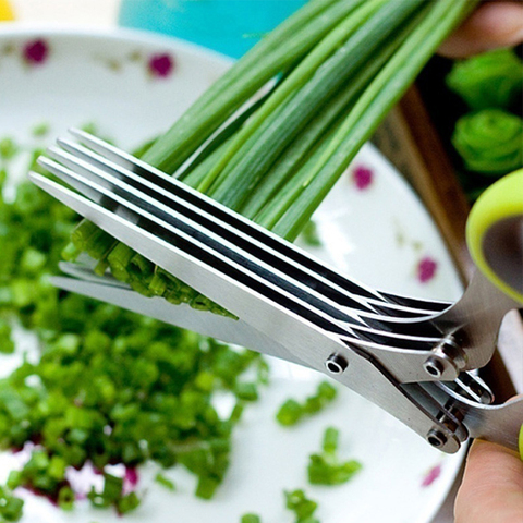 Multifunctional Multi-layer Green Onion Scissors Stainless Steel Onion Cutting Knife Herb Seaweed Spice Scissors Kitchen Scissor ► Photo 1/6