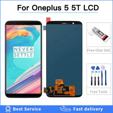 100% Tested OLED LCD For Oneplus 5T A5010 5 A5000 LCD Display + Touch Screen Digitizer Assembly for One Plus 5 T Display + Glue ► Photo 1/6