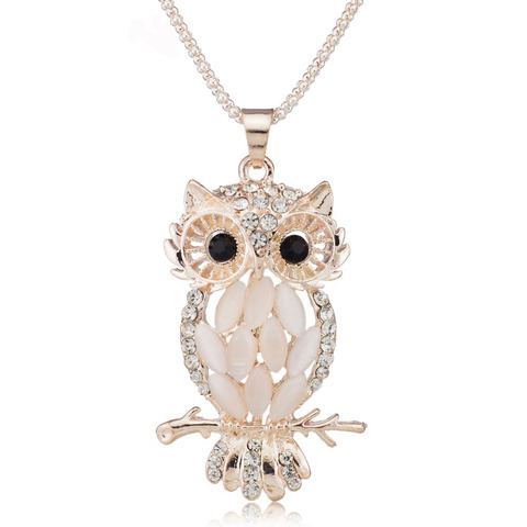 Fashion Alloy Opal Pendant Necklace Women Choker Lady Girl Owl Pendant Necklace Long Sweater Necklace Accessories ► Photo 1/4