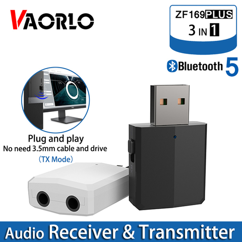 VAORLO USB Bluetooth 5.0 Transmitter Receiver 3 in 1 EDR Adapter Dongle 3.5mm AUX for TV PC Speaker Home Stereo Car HIFI Audio ► Photo 1/6