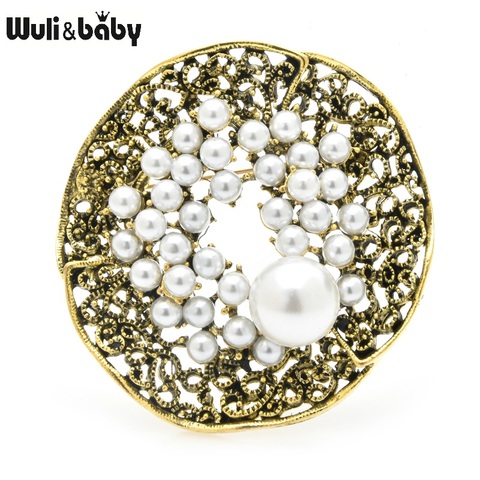 Wuli&baby Pearls Round Flower Brooches Women Alloy Vintage Flower Weddings Banquet Brooch Pins Gifts ► Photo 1/5