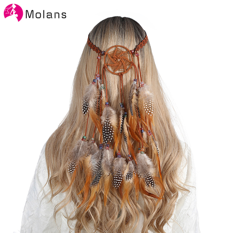 Molans New Boho Feather Headbands for Women Peacock Feather Hairband Turban Headpiece Female Bohemian Tassel Hair Accessories ► Photo 1/6