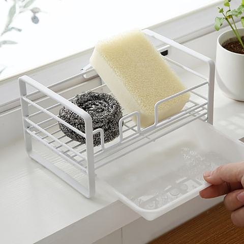 Sponge Drain Rack Wrought Iron Rack with Removable Tray Sink Countertop Dishcloth Sundries Storage Holder for Kitchen Bathroom ► Photo 1/5