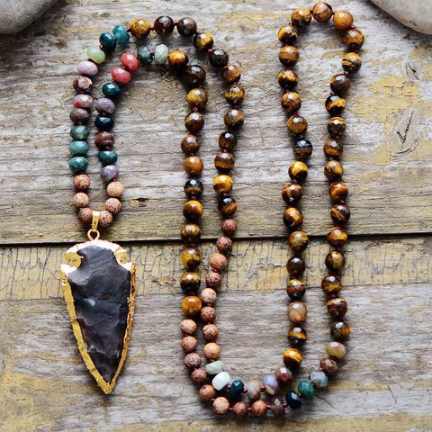 High End Tiger Eye Onyx Stone Gilded Arrowhead Pendant Necklace Women Natural Stone Bead Chain Necklace Jewelry Dropshipping ► Photo 1/4