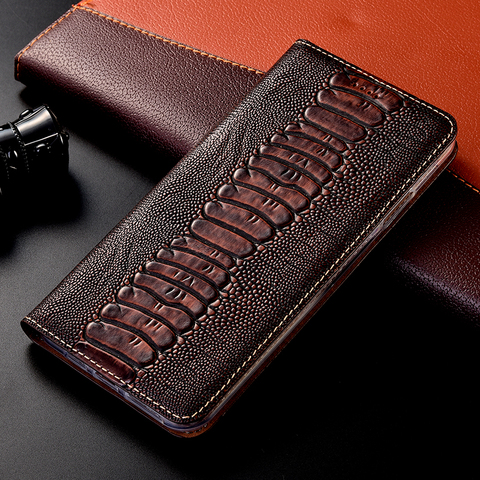 Ostrich Genuine Leather Case For Huawei P9 P10 P20 P30 P40 Plus Pro Lite E Magnetic Cover ► Photo 1/6