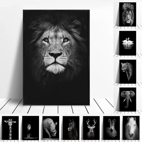 Canvas Painting Animal Wall Art Lion Elephant Hippo Zebra Poster And Modern Minimalist Photo Wall Living Room Bedroom Decoration ► Photo 1/6