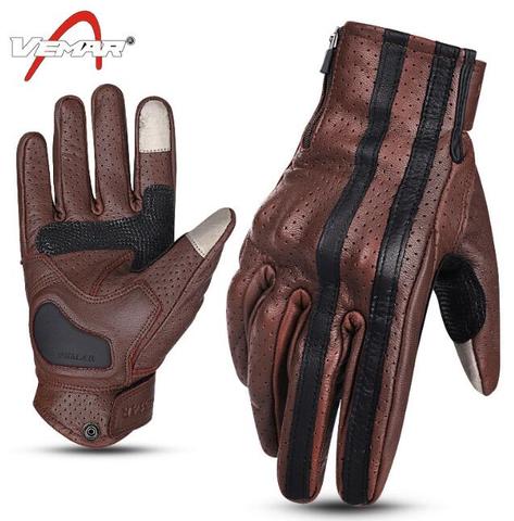 VEMAR Vintage Leather Motorcycle Racing Glove Guantes Moto Luvas Full Finger Motocross MTB Biker Gloves Touchscreen Knight Glove ► Photo 1/6