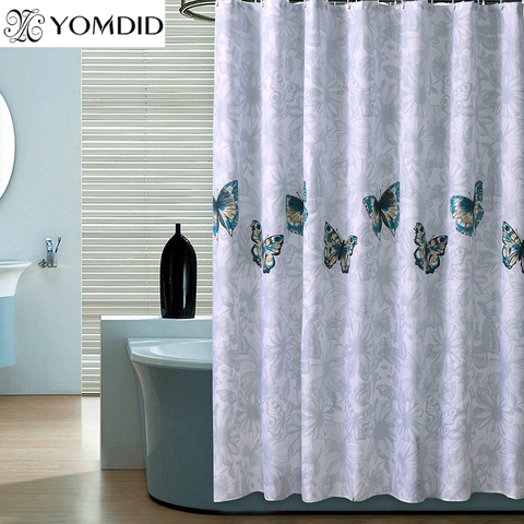 Elegant Butterfly Waterproof Polyester Shower Curtain High Quality Polyester Shower Curtains with 12 Hooks Eco-Friendly Curtain ► Photo 1/6