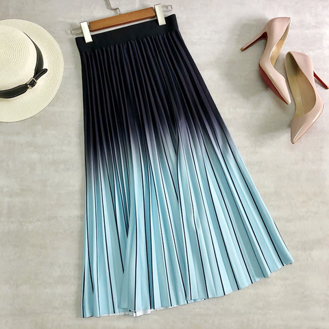 2022 Spring New Women Fashion Long Midi Skirt QZ0238 Gradient Color Korean Casual Style Pleated Skirts Y2K ► Photo 1/6