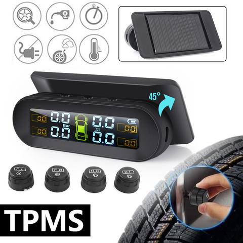 Car TPMS Tire Pressure Alarm Monitor System 4 External Sensors Temperature Warning Fuel Save Display Attached wireless Solar ► Photo 1/6