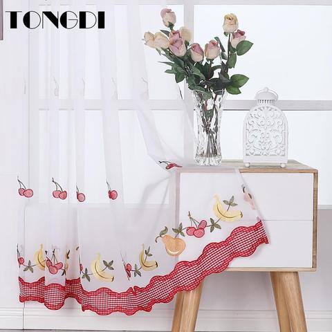 TONGDI Kitchen Curtains Pastoral Fruit Cafe  Beautiful Embroidery Tulle Country Decor Decoration For Window Kitchen Dining Room ► Photo 1/6