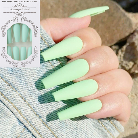 Fashion 24Pcs/Set False Nail Tips Matte Full Cover Long Ballet  Fake Nails With Glue Nail Art Manicure French Manicure Tools ► Photo 1/6