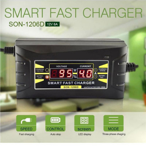 12V 6A EU/US 110-240V AC Input Automatic Smart Battery Charger Maintainer Desulfator for Lead Acid Batteries Car Battery Charger ► Photo 1/6