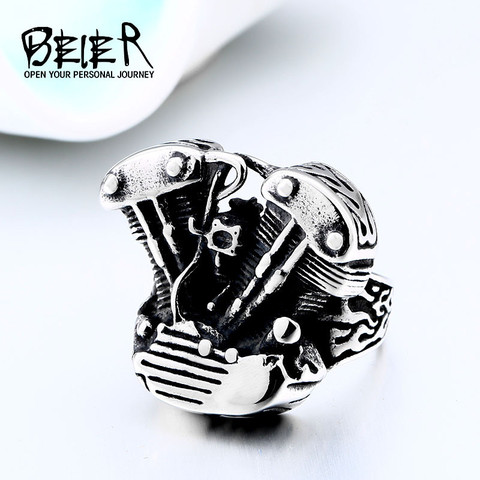 Beier 316L Stainless Steel ring Fashion Locomotive Ring punk Cool Men's Biker Wing Motorcycle Engine Ring LLBR8-555R ► Photo 1/1