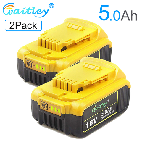 Waitley 2Pack 18V 5.0Ah MAX XR Battery Replacement for DeWalt DCB180 DCB181 DCB182 DCB200 DCB184 18Volt 18 v Power Tool Battery ► Photo 1/6