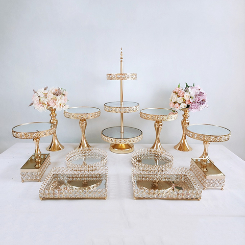 1pcs-13pcs Beautiful Tray 3 tier Cupcake Dessert Display Decoration Tools Wedding Crystal Mirror Cake Stand set ► Photo 1/6