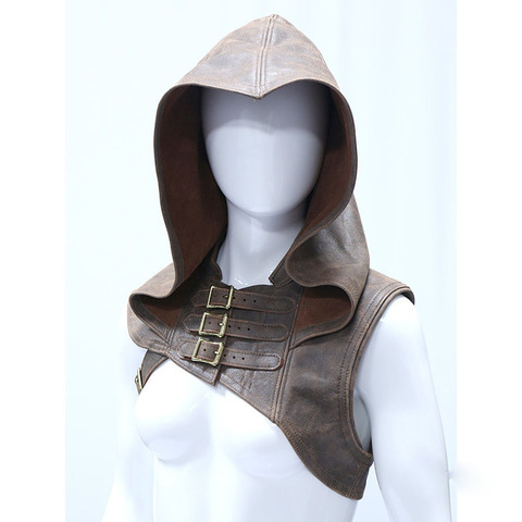 Hooded Leather Cloak Cape Cowl Adult Medieval Wicca Costumes Pagan Accessory Cosplay Assassin Hat Warrior Outfit For Women Men ► Photo 1/6