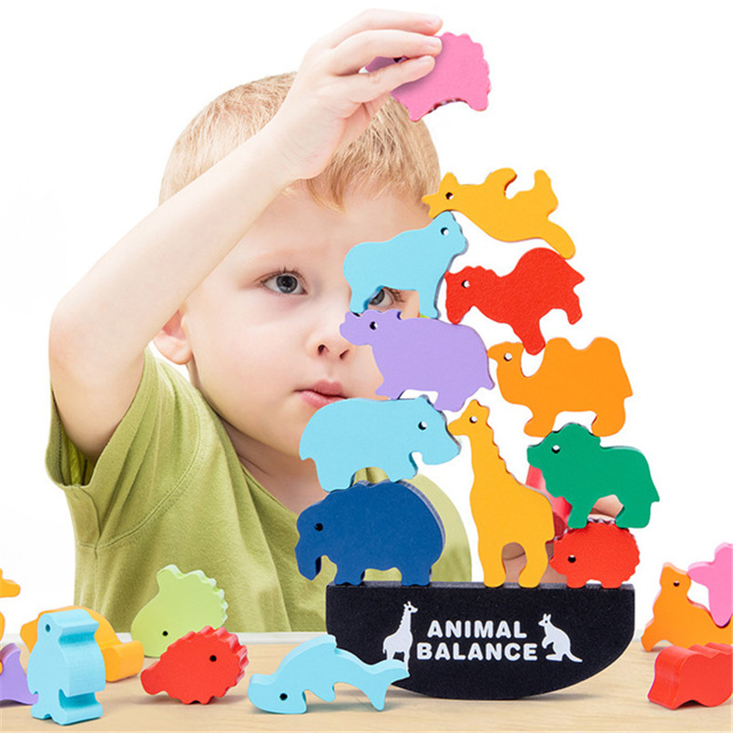 Children Montessori Wooden Animal Balance Blocks Board Games Toy ...