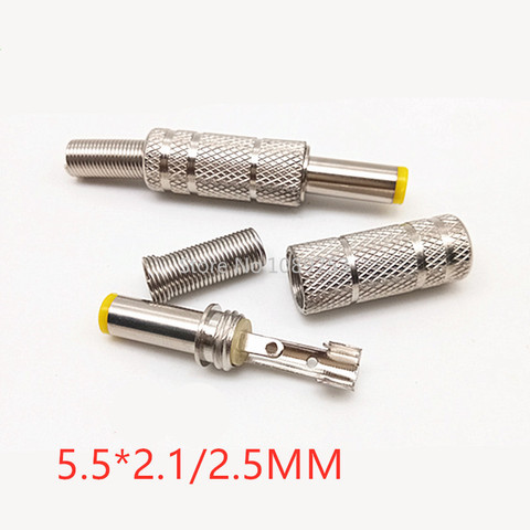 5 Pcs 5.5x2.1x2.5mm DC Power Jack Male Plug Metal Connector Adapter with Yellow Head ► Photo 1/1