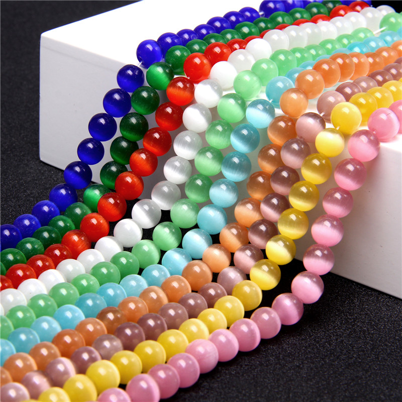 50pcs Round Cat Eye Opal Loose Beads 6/8/10/12mm Gemstone DIY Necklace Jewelry 