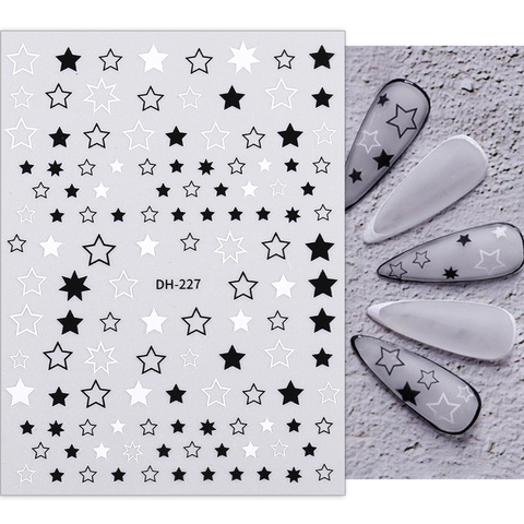 1 Sheet Black White Star 3D Nail Art Stickers Heart Love Letter Image Transfer Stickers for Nail Self-adhensive Slider Foils ► Photo 1/6