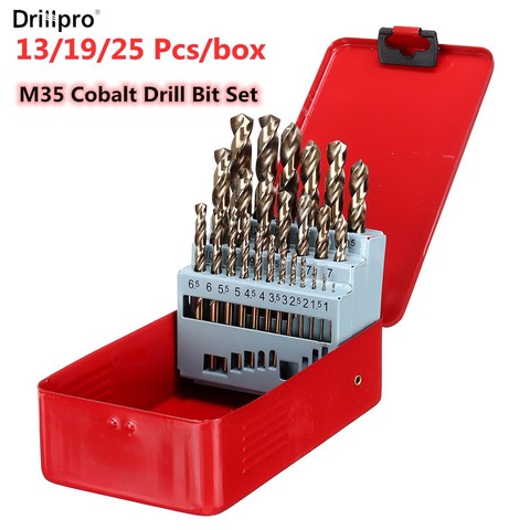 Drillpro 13/19/25pcs M35 Cobalt Drill Bit Set HSS-Co Jobber Length Twist Drill Bits With Metal Case For Stainless Steel Wood ► Photo 1/6