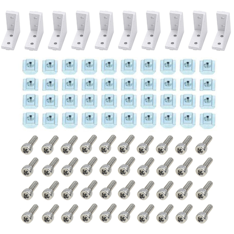 2040 Aluminum Profile Connector Set: 10pcs Corner Bracket + 40pcs 20 Seties M4 T-slot Nuts + 40pcs M4x10mm Hexagon socket bolt ► Photo 1/6