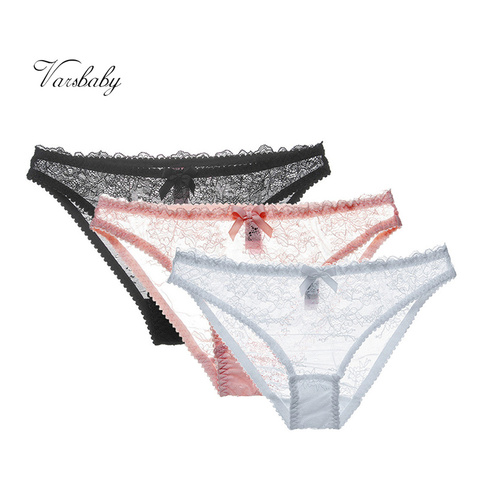 Varsbaby sexy lace low-waist S-XL briefs hollow bow underwear transparent panties 3pcs/lots ► Photo 1/6