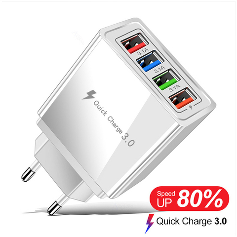 18W Charger Adapter 4USB Quick Charge3.0 Wall Fast Charging For iPhone12 Xiaomi Phone Charger Power Supply Mobile Phone Chargers ► Photo 1/6