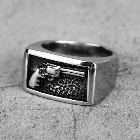 316L Stainless Steel Pistol Weapon Man Men Rings Creativity Punk Rock Hip Hop Personality for Male Boy Fashion Jewelry Gift ► Photo 1/6