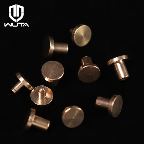 WUTA 10 set Solid Brass Flat Head Rivet Double-sided Belt Nails Strong Fxed Buckle Leathercraft Hardware Install With Hammer ► Photo 1/4