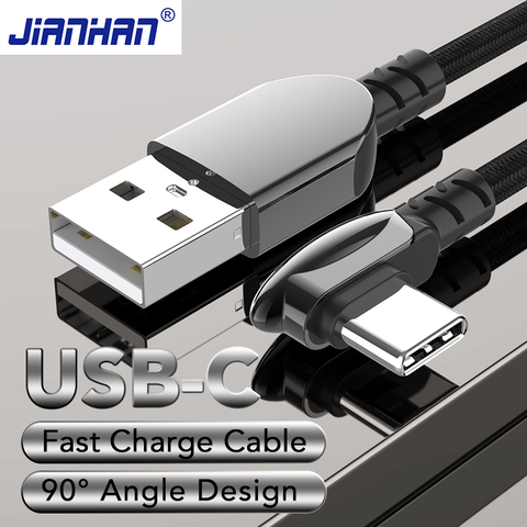 JianHan USB C Cable 90 Degree Fast Charging USB Type C Cable for Xiaomi Mi 10 9 8 Samsung Galaxy S20 S10 S9 S8 Plus USB-C Cord ► Photo 1/6