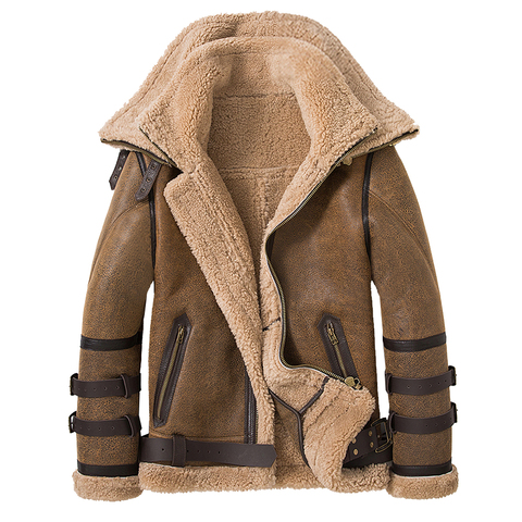 SANI New Double Collars 2022 Thick Genuine Leather Sheepskin Fur Jacket Natural Shearling Fur Coat Winter Men Warm Fur Clothing ► Photo 1/6