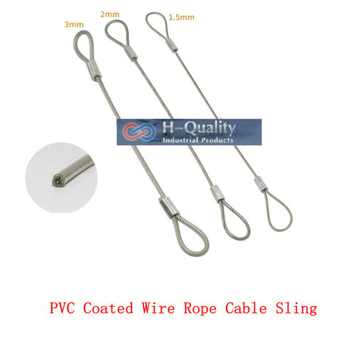 HQ 1.5-3MM PVC Coated Stainless Steel Wire Rope Sling Cable Lifting Sling Assemblies with Strong Fastened Eye Loops Custom Made ► Photo 1/6