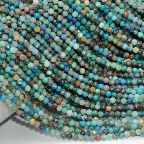 Natural African Chrysocolla / Quantum Quattro Faceted Round Beads 3mm ► Photo 1/6